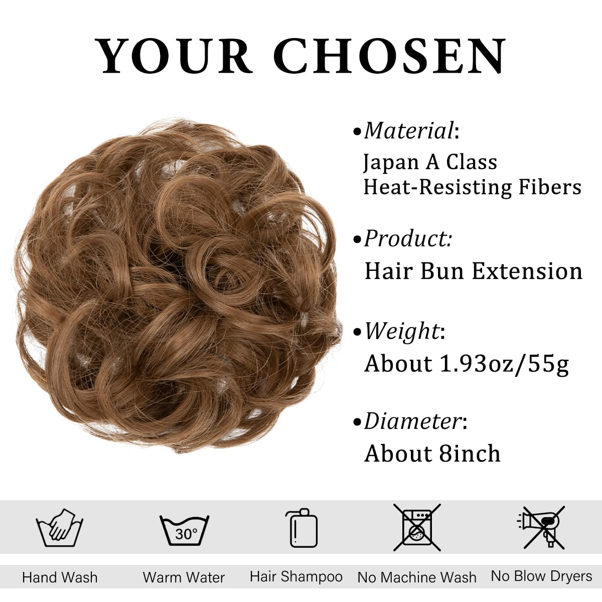 CJL HAIR Large Messy Bun Hair Piece Wavy Curly Scrunchies Synthetic Chignon Ponytail Hair Extensions Thick Updo Hairpieces for Women Medium Auburn