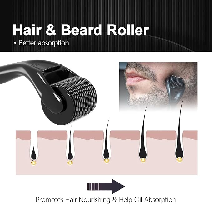 Derma Roller 540 Stainless Steel Black Microneedling Roller Facial Skin Care Home Use for Face Beauty Massage Tools