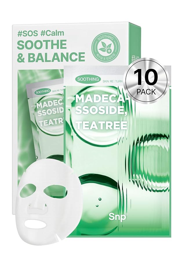 [K Beauty] Skin Return Soothing Essence Sheet Mask | Moisturizing and Hydrating for All Skin Types | Vegan Sheet Masks with Tea Tree Extract | Korean Face Masks Skincare | Facial Mask | 10 Sheets