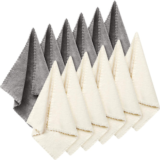 Syhood 12 Pieces Face Wash Cloth 12 x 12 in Makeup Remover Cloths Towel Coral Velvet Facial Microfiber Soft Fast Drying Facial Cleansing Towel for Face(Beige, Gray)