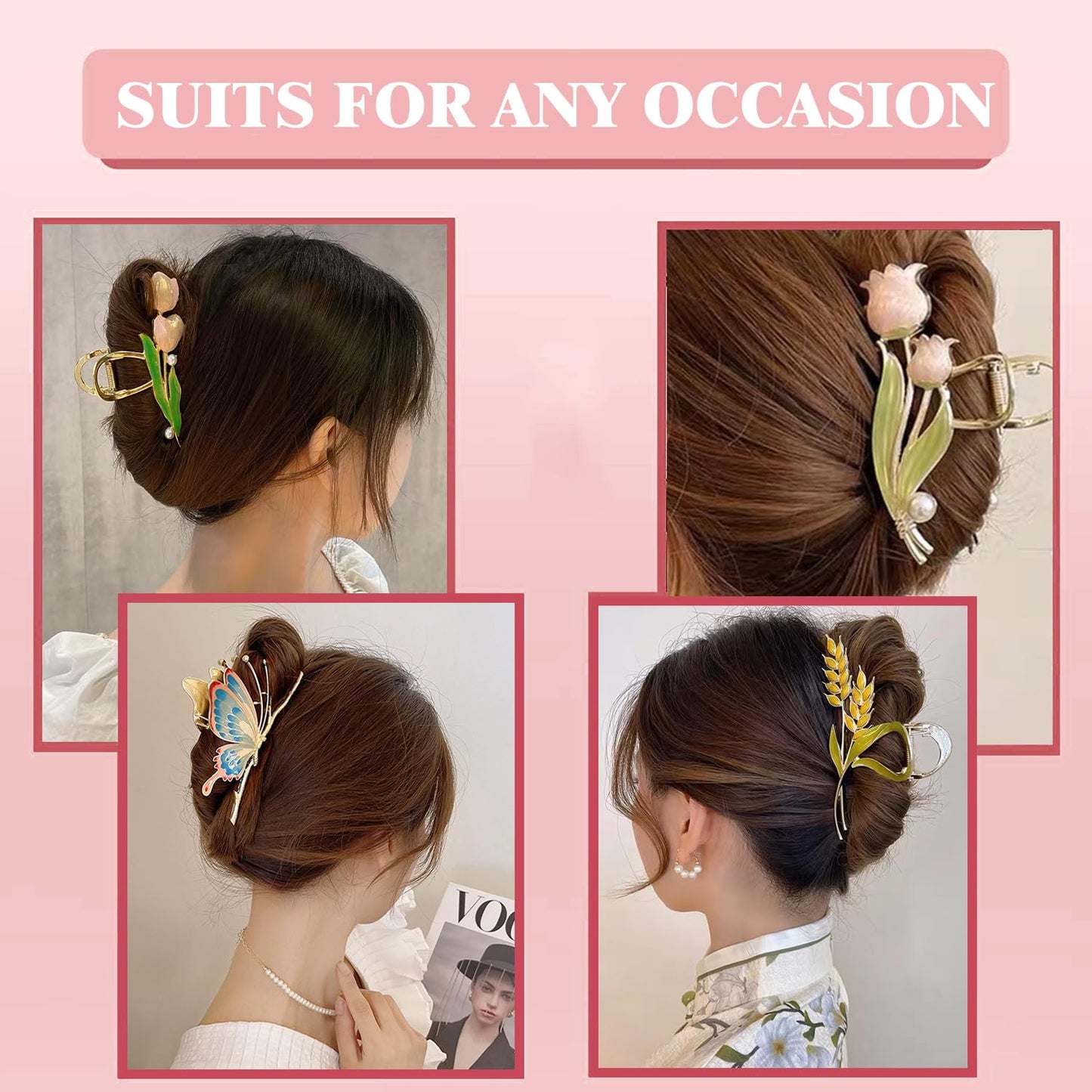 6 Pcs Flower Metal Claw Hair Accessories for Women & Girls - Large Tulip Nonslip Styles, Strong Hold Matte Claws for Long, Thick & Thin Hair