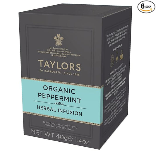 Taylors of Harrogate Organic Peppermint Herbal Tea, 20 Count (Pack of 6)