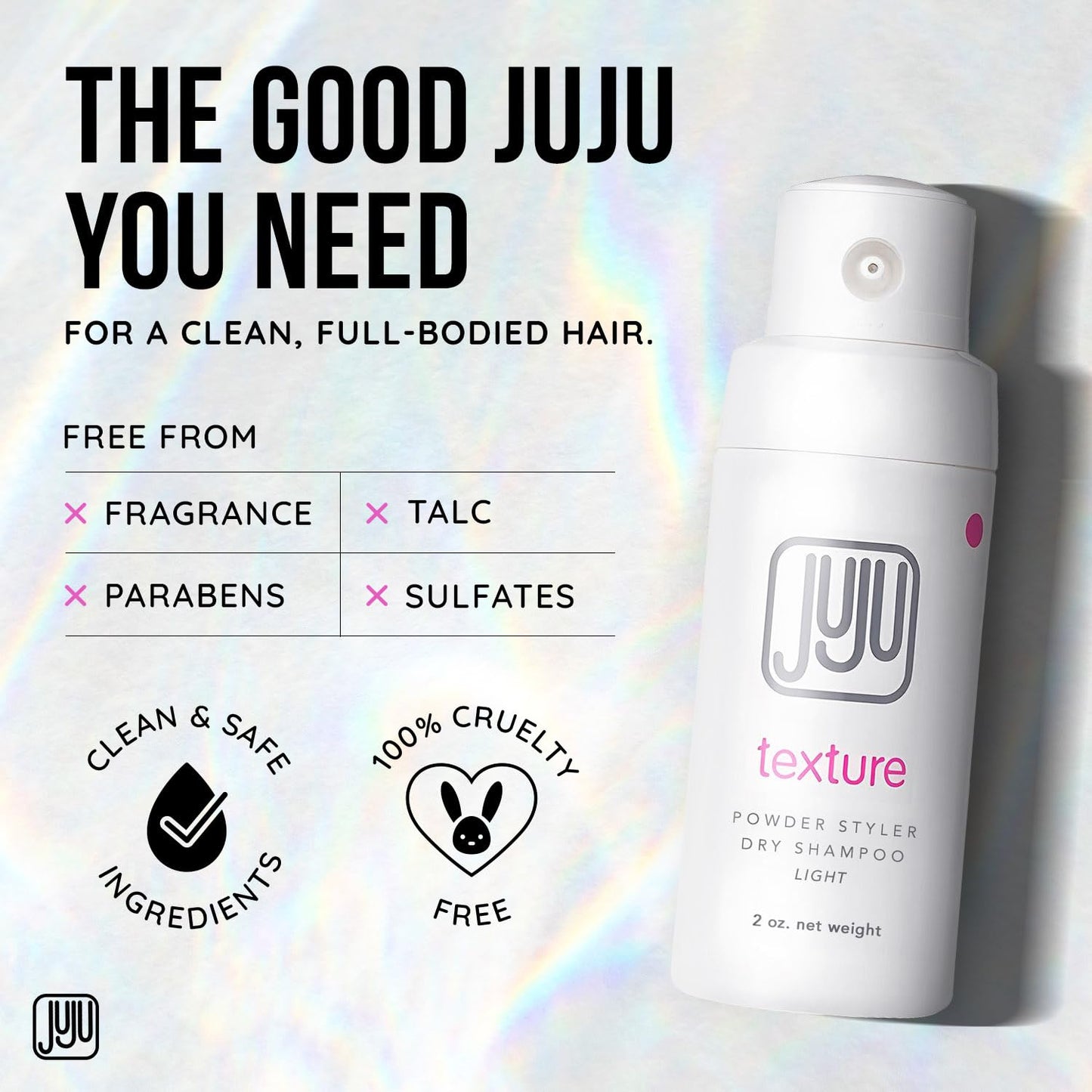 Juju Styling Texture Powder & Travel Size Dry Shampoo for Women & Men Pump 2 Oz (Light) - Non Aerosol Dry Shampoo for Women, Hair Texturizer for Volume, Fragrance Free Hair Care for All Types of Hairs
