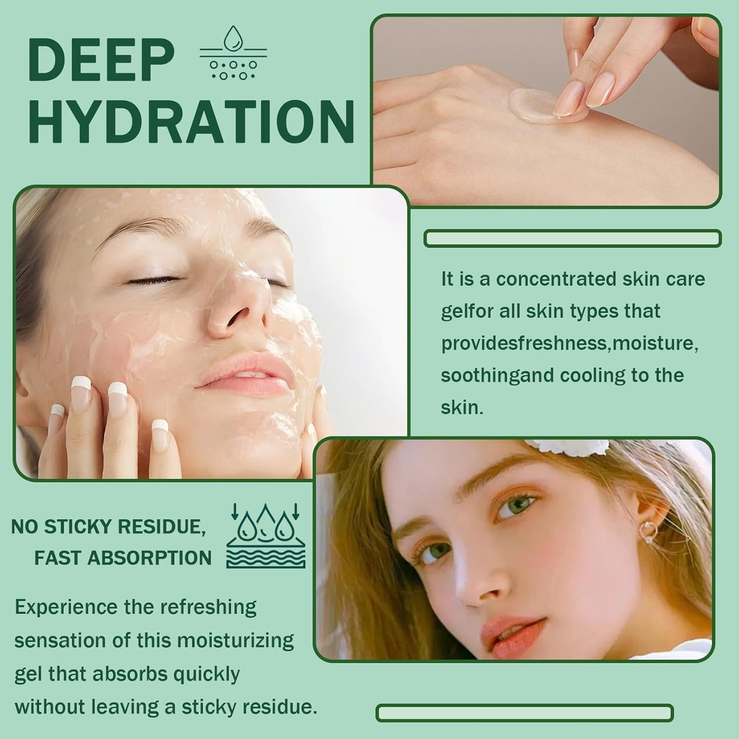 Moisturizing Gel for Face & Body,Non-sticky Gel After Sun Aloe Lotion Skin Care,Fast Absorbing Long Lasting Refreshing Hydrating Face Moisturizer for All Skin Types 07