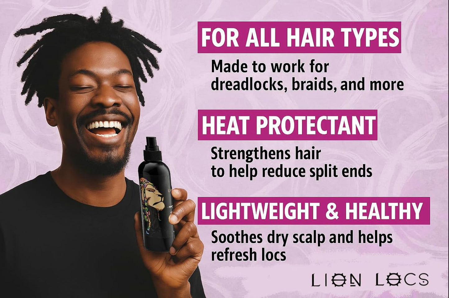 Lion Locs Rosewater Spray for Dreads, Dreadlocks, Braids, Faux Locs, Crochet Locs, Sisterlocks with Aloe, Essential Oils, Vitamins, and Glycerin | Organic Vegan Conditioner Rose Water Spritz (8 oz.)