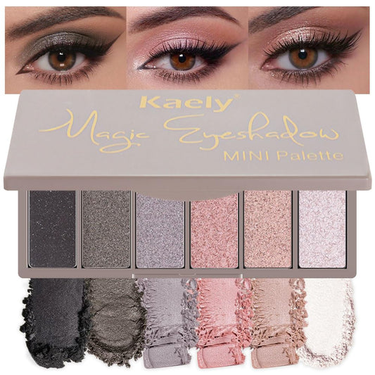 6 Colors Mini Rose Pink Black Eye Shadow Palette Makeup for Older Women, Neutral Matte Shimmer Eyeshadow Palette Highly Pigmented Waterproof, paleta de sombras de ojos, Vegan & Cruelty-free, 03