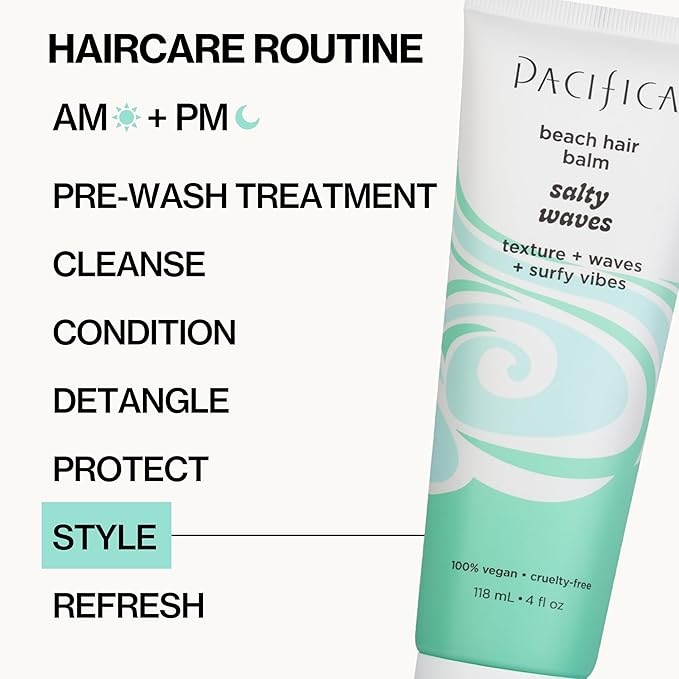 Pacifica Salty Waves Beach Hair Balm, 5-in-1 Styling Balm Designed to Hydrate & Nourish Hair, Vegan & Cruelty-Free, 4 Fl Oz