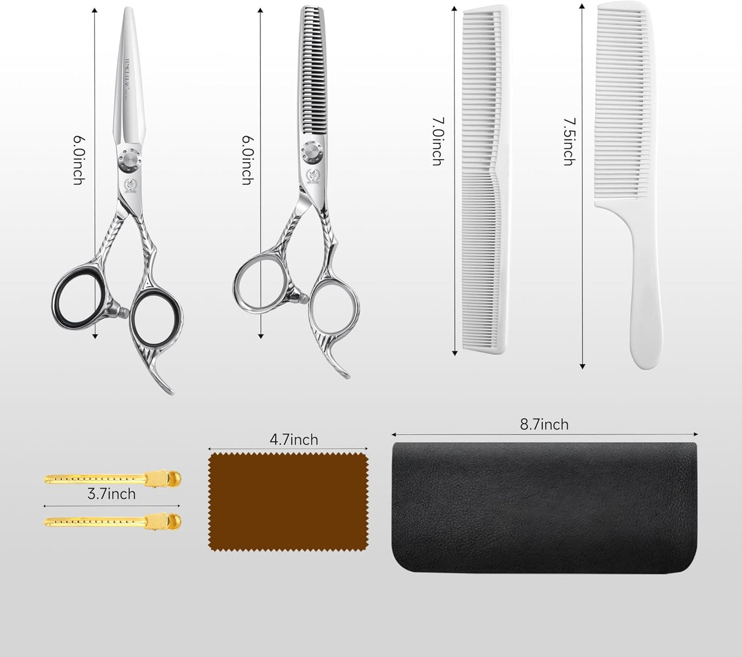 Fenice Peak 6'' Hair Cutting Scissors Set 440C Stainless Steel Barber Shears Kit with Cutting & Thinning Scissors