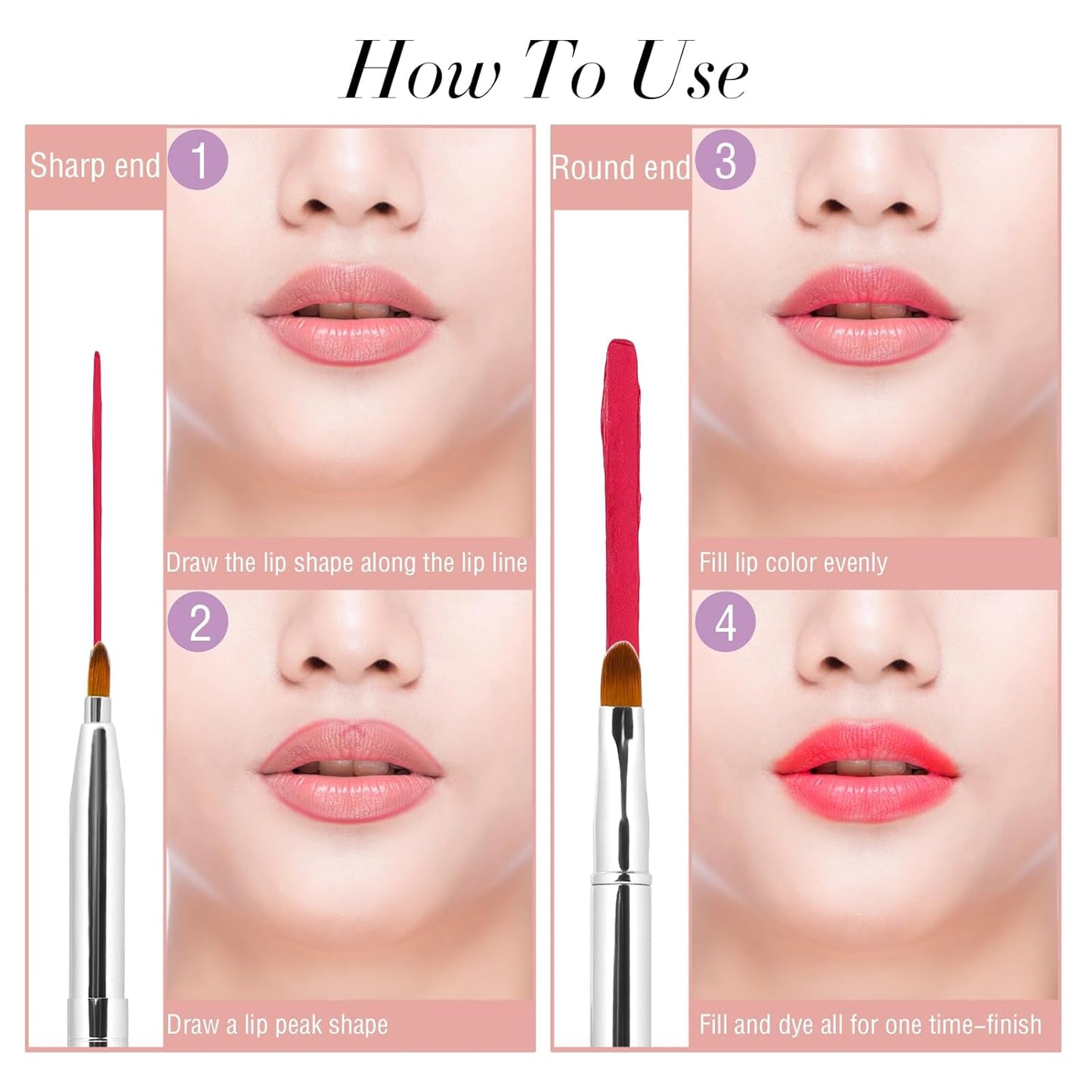 2 Pack Retractable Lip Brush for Lipstick Lip Gloss Double-Ended Lip Makeup Brushes with Cap Lipstick Brush Lip Balm Applicator Travel