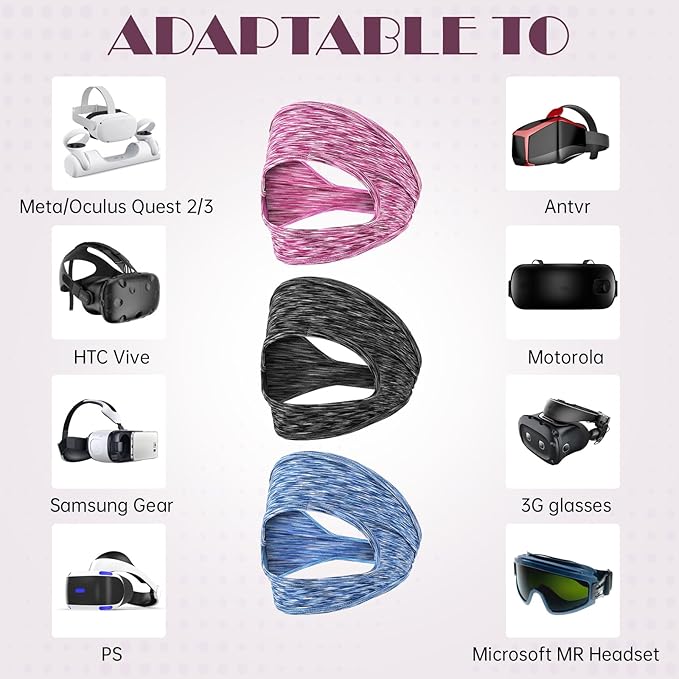 3 Pcs Adjustable VR Eye Mask Breathable VR Sweat Band Eye Face Cover Breathable Sweat Mask Comfortable VR Eye Mask Cover Face Dry Cool VR Sweat Band for Any Head Size Most VR Devices