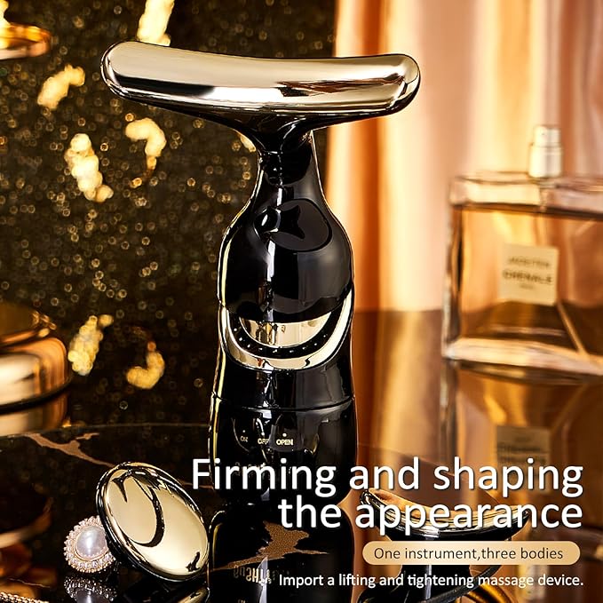 MMRH Firming Wrinkle Beauty Devicer for Facial/Neck/Eye, Multifunctional Vibration Massage Instrument, 3-in-1 Facial Skincare Instrument for Skin Care for Improve,Smooth and Tightening Skin (Black)