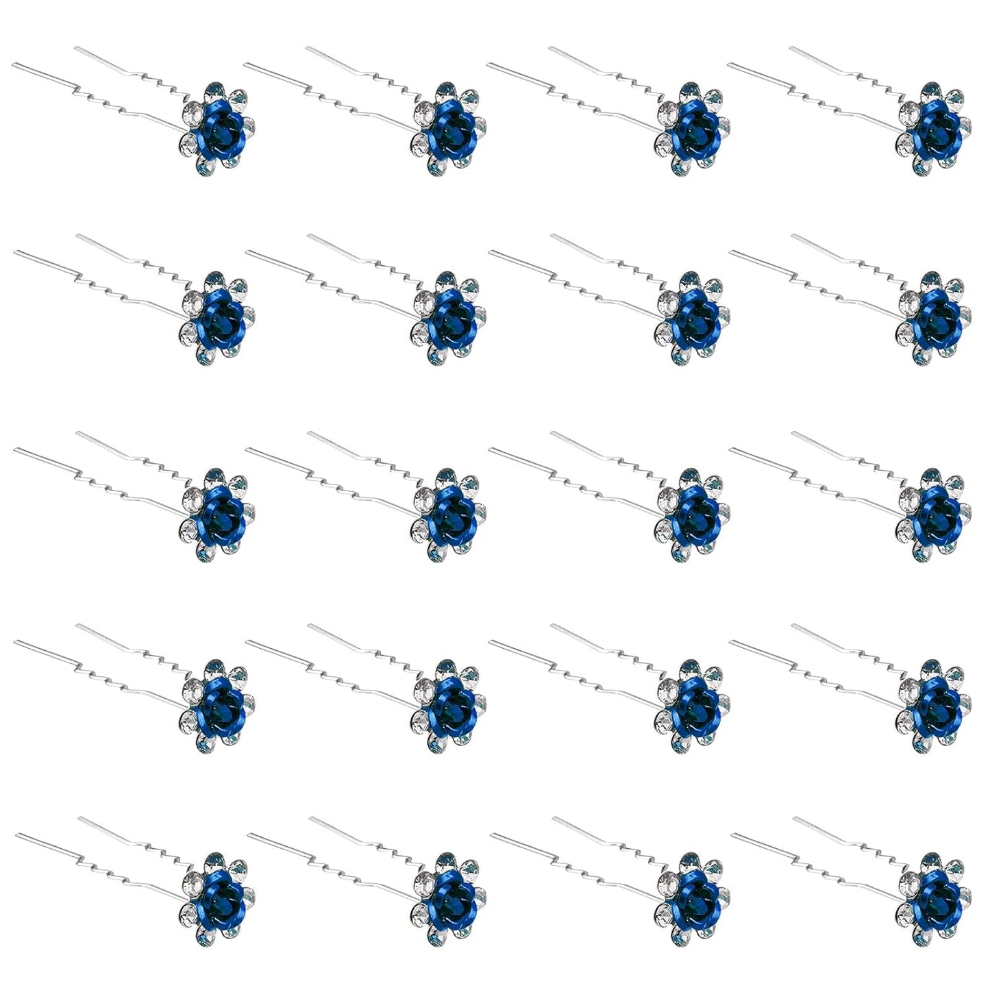 20 Pack (Navy) Crystal Hair Pins Rose Flower Rhinestone Hair Clips for Bridal Wedding Women Hair Jewelry Accessories, with Clear Container