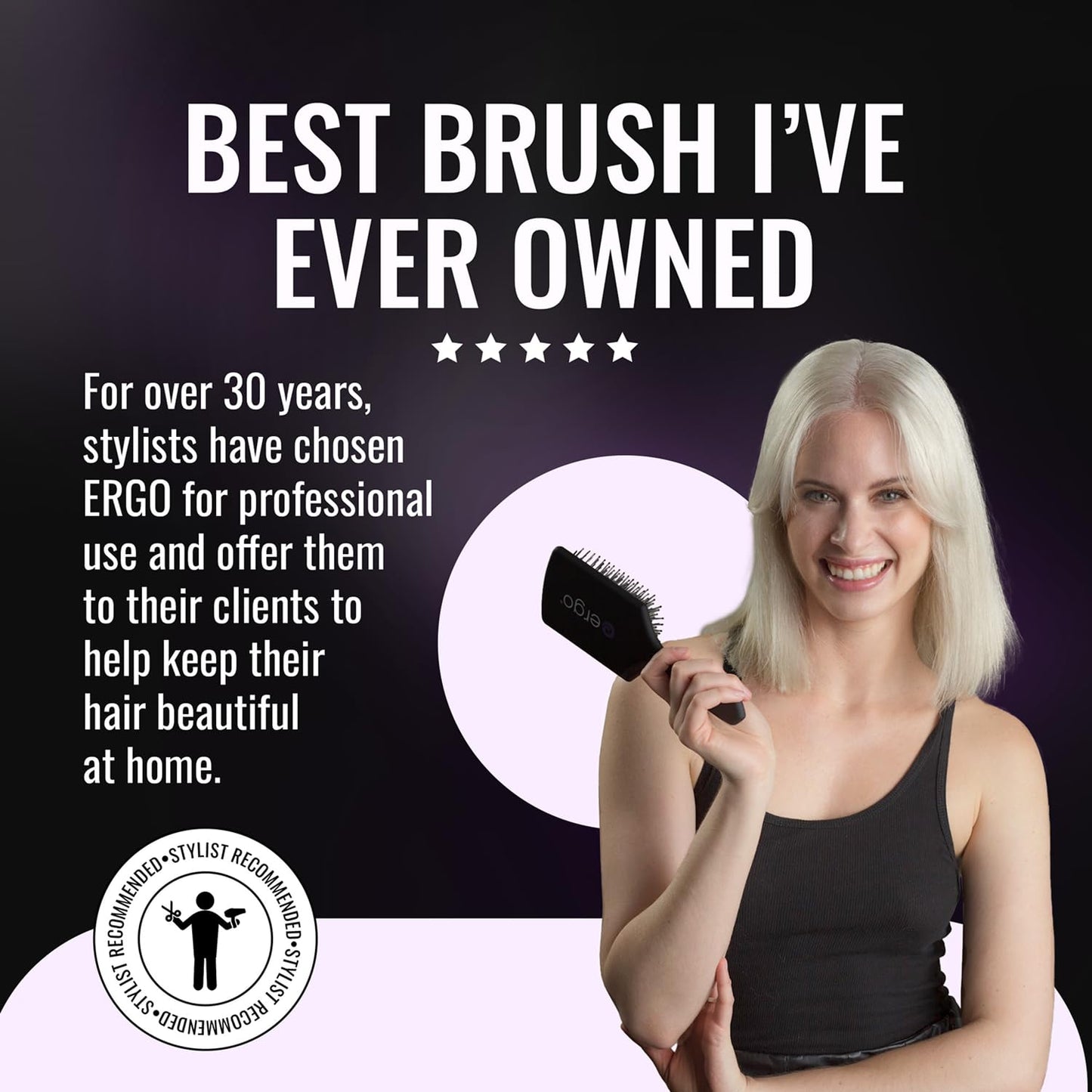 ERGO Ionic Paddle Hair Brush – Large Polishing Brush for Long-Lasting Shine, Detangling Brush for Wet & Dry Hair Care, Hair Styling Tool for Blow Drying (ER1000)