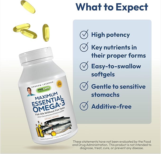 ANDREW LESSMAN Maximum Essential Omega-3 Orange 60 Softgels Omega-3 Oils.