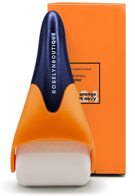 ROSELYNBOUTIQUE Ice Roller for Face Wrinkles Fine Lines Puffiness Stick Massager Facial Skin Care Tools Self Care Gifts for Men Women (Orange Deep Navy)