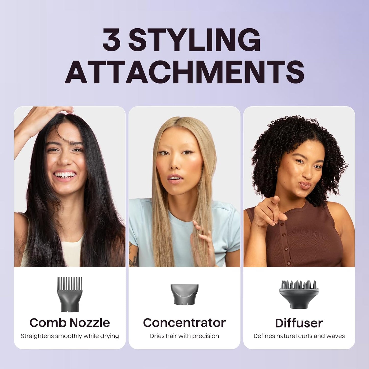 Wavytalk Hair Dryer, Blown Away Ionic Hair Dryer for Curly Hair with Diffuser, 1875W Fast Drying Blow Dryer with Ceramic Technology, 3 Attachments for All Hair Types, Light and Quiet, Rose Gold