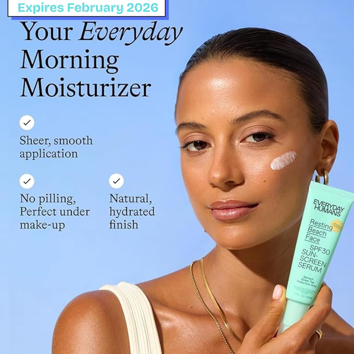 Everyday Humans SPF30 Resting Beach Face Sunscreen Serum for Women, 1.7oz PA +++ | Sheer, Light Glow Finish with Hyaluronic Acid | Make-Up Primer Face SPF Moisturizer For All Skin Types