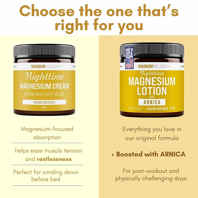 Nighttime Magnesium Lotion with Arnica – Soothing Relief & Relaxation, Highly Concentrated Magnesium for Muscles & Joints – Apply to Legs or Feet Before Bed – Skin-Friendly