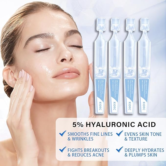 5% Hyaluronic Acid Serum,Acid Serum for Face,UltraHydrating Serum 5% Hyaluronic Acid Smoother Skin,Anti-Aging,Hyaluronic Acid Tubes Single-Use Vials Pre-makeup Skincare(1.5 ml*30)