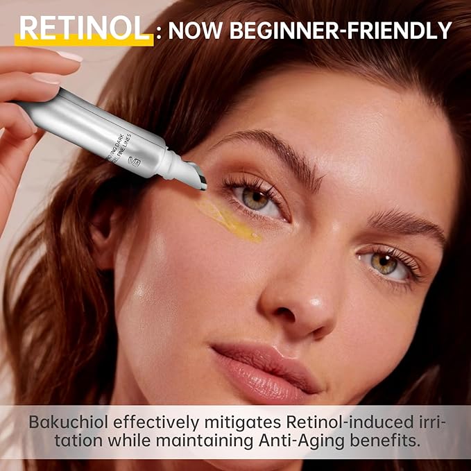 VGO Retinol Eye Cream, Anti-Aging Eye Cream for Dark Circles & Puffiness with 1% Retinol, 1% Bakuchiol & 6% Caffeine to Reduce Wrinkles, Fine Lines, De-puff and Eye Bags, 0.52 oz/15g, Made in USA