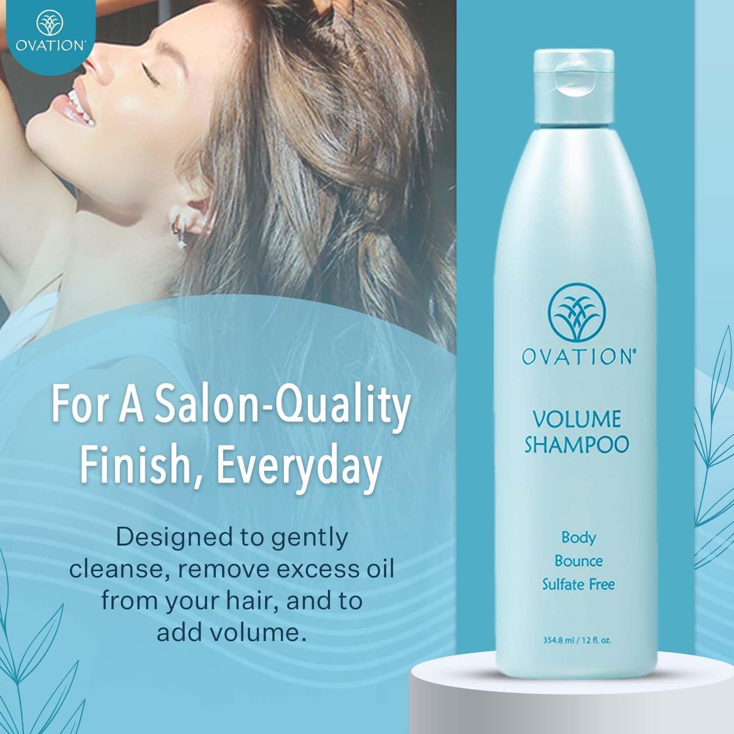 Ovation Hair Volume Shampoo - For Voluminous, Bouncy Hair - 12 oz - Gentle Cleansing and Helps Removes Excess Hair Oil - For Fine, Thin Hair - With Fenugreek, Aloe Vera, Saw Palmetto