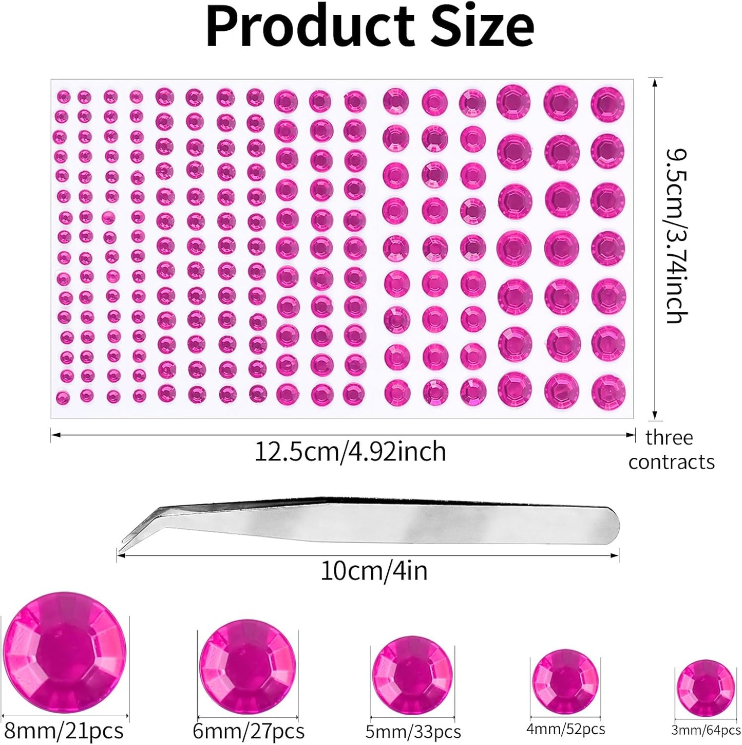 591pcs Face Gems Hair Gems Pearls, Self-Adhesive Face Jewels Eye Rhinestones 3/4/5/6/8 mm Face Gem Stick on, Halloween Makeup Gems Rave Accessories for Face Eyes Body Makeup (10.Pink)