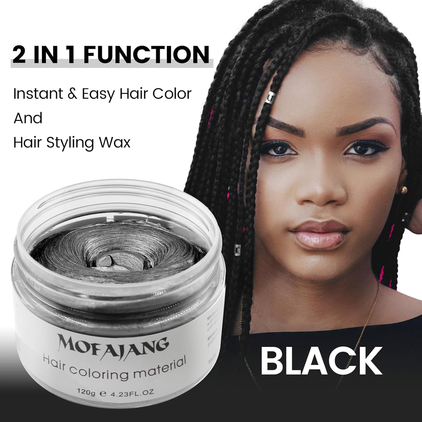 Black Temporary Hair Dye Wax Natural Instant Hair Color Wax Pomades 4.23 oz, Hair Styling Clay for Party, Festival, Halloween, Christmas