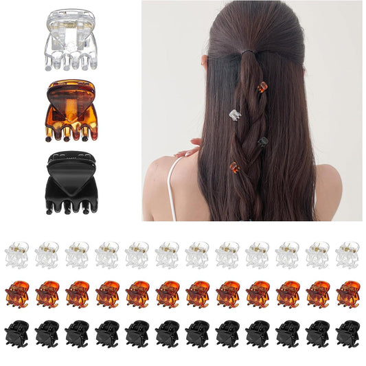 Small Hair Clips for Girls 36PCS 0.59" Black&Brown&Transparent Plastic Mini Claw Clips for Women Non Slip Bangs Pins for Thin/Thick Hair(36PCS-Style 1)