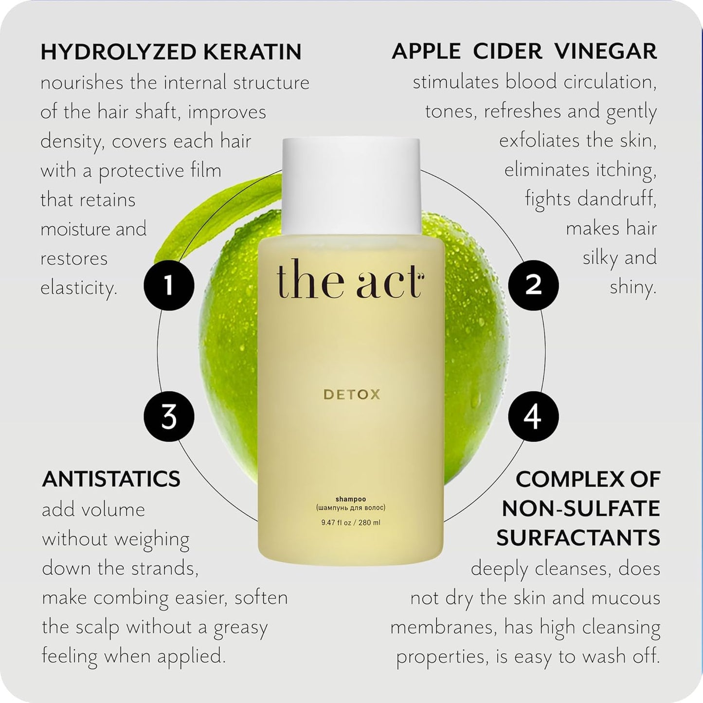 Detox Shampoo - Organic, Moisturizing, Restorative Care for All Hair Types, Curly and Color Treated Hair - Deep Cleansing, Sulfate Free, Vegan, for Women Men, 9.47 fl oz