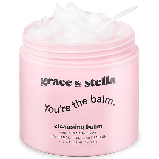 grace & stella Makeup Remover Cleansing Balm - Hydrating Facial Cleanser with Vitamin E for Soft, Nourished Skin - Melt Stubborn Waterproof Make Up, Mascara, Eye Liner - Vegan Skincare (102g/ 4.3 oz)