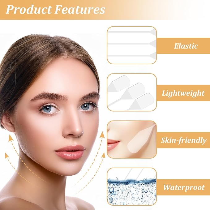 Face Lift Tapes Invisible, 20 Facelifting Tape for Face with 4 Bands Facial Patches V-Shape Face Lifting Stickers for Lifting Sagging Skin Female Neck Eye