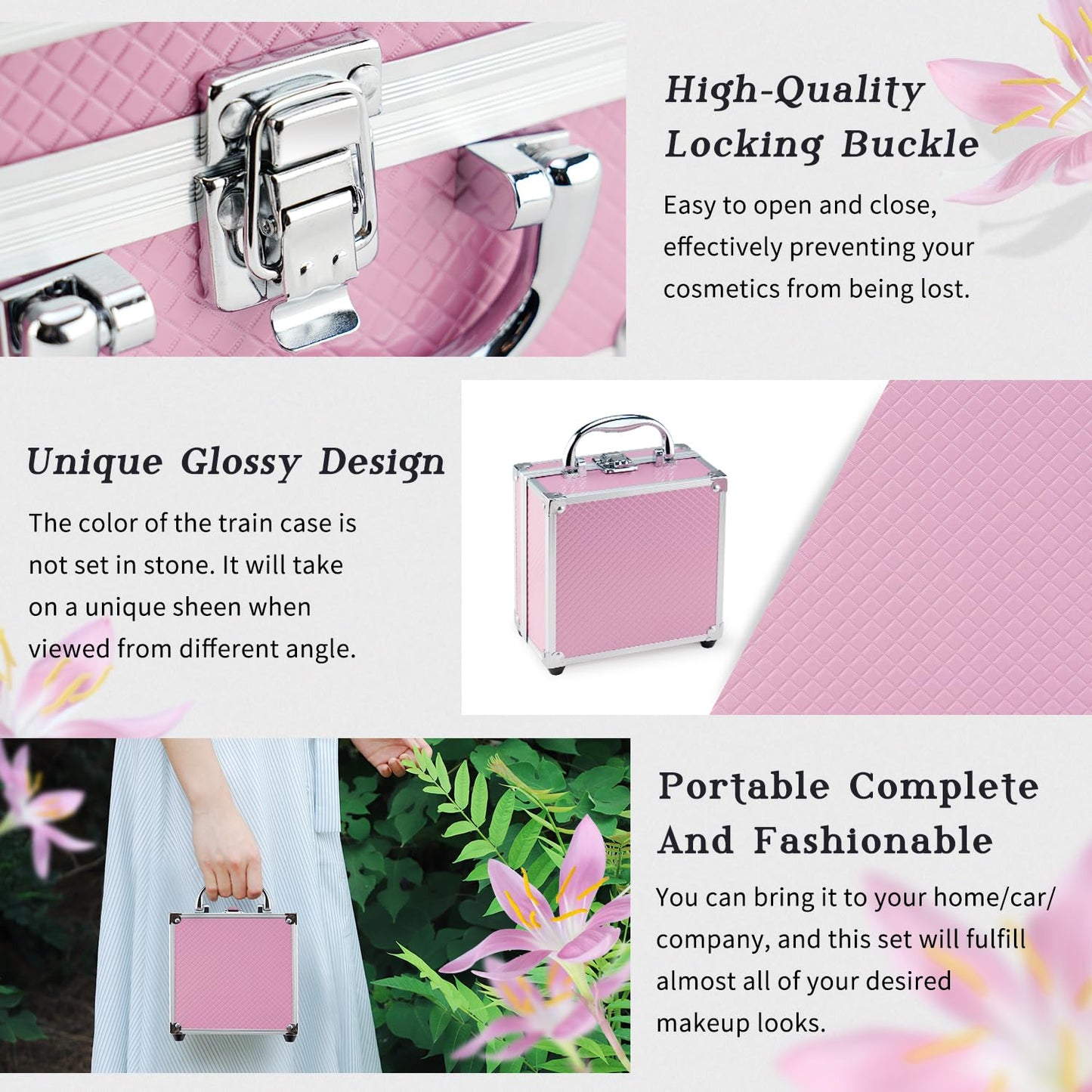 Color Nymph Beginner Makeup Kit For Teens With The Small Cosmetic Train Case Included 24-Colors Eyeshadow Palette Blushes Bronzer Highlighter Lipstick Brushes Mirror(Pink)