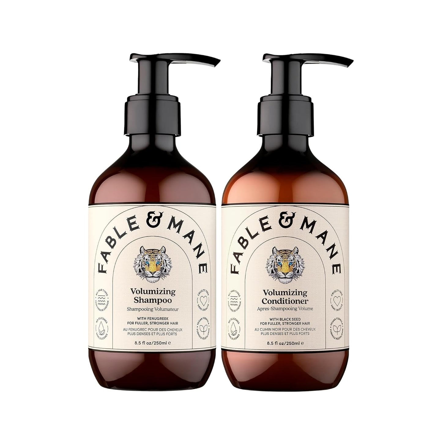 Fable & Mane Volumizing Shampoo & Conditioner Duo For Thinning, Fine or Medium Hair Types. Plumps Strands for Bounce, Body and fuller-looking Hair