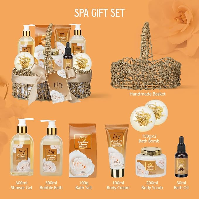 Mothers Day Gifts for Mom - 10-Piece Honey Almond Bath & Body Gift Set for Women, Spa Gift Basket, Self Care Kit with Bath Bomb & Moisturizers | Christmas, Birthday Gifts, All Occasion Holiday Present