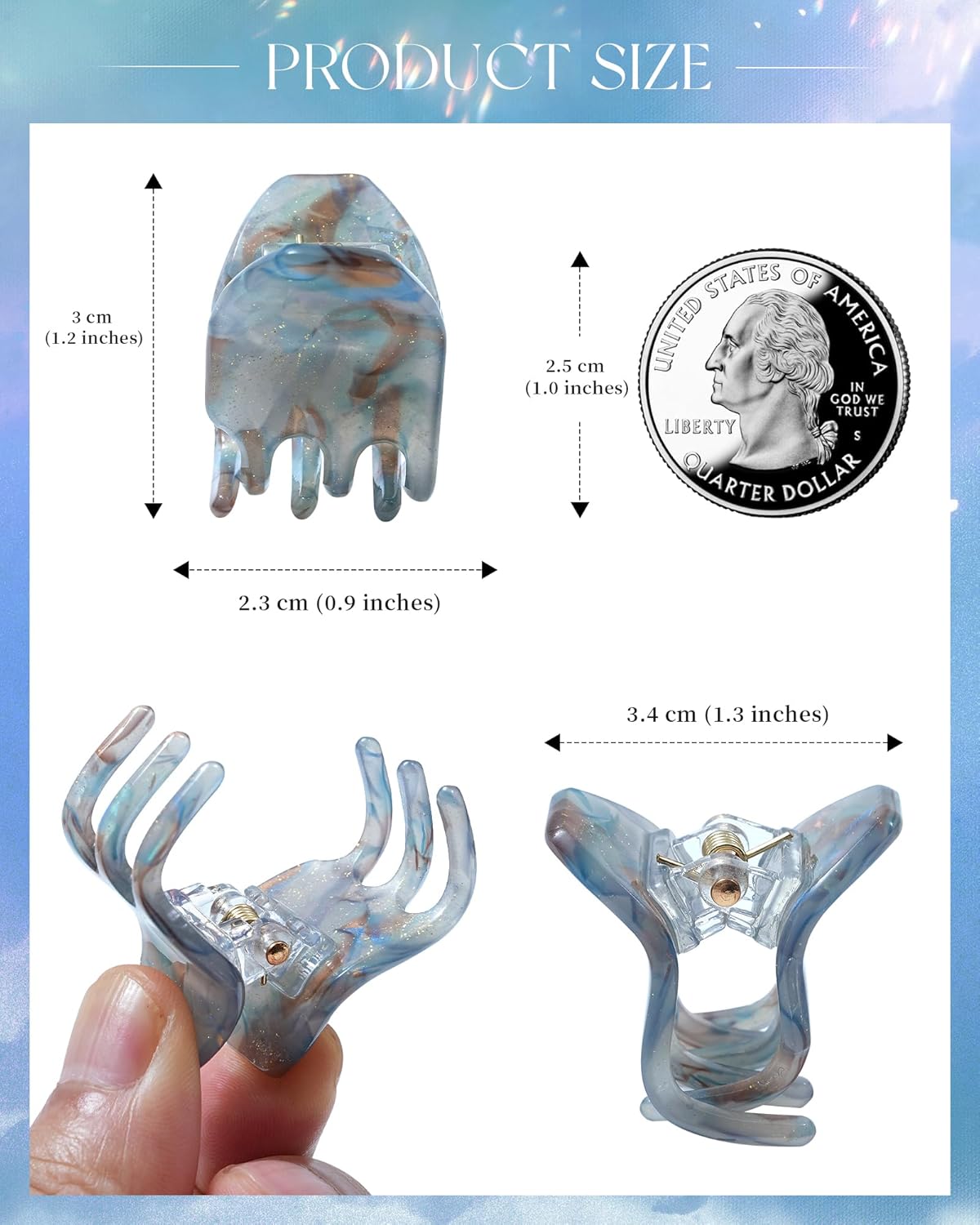 ACECHA Upgraded 12 Pack Small Butterfly Hair Claw Clips for Women - Square Rectangle, Colorful Nonslip Mini Hairclips for Hair Styling Accessories (Square)