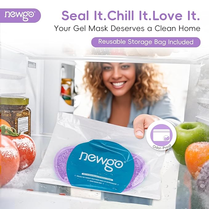 NEWGO Cooling Gel Eye Mask - Reusable Cold Pack for Puffy Eyes, Dark Circles, Migraine, Stress Relief - Purple With Soft Plush Backing