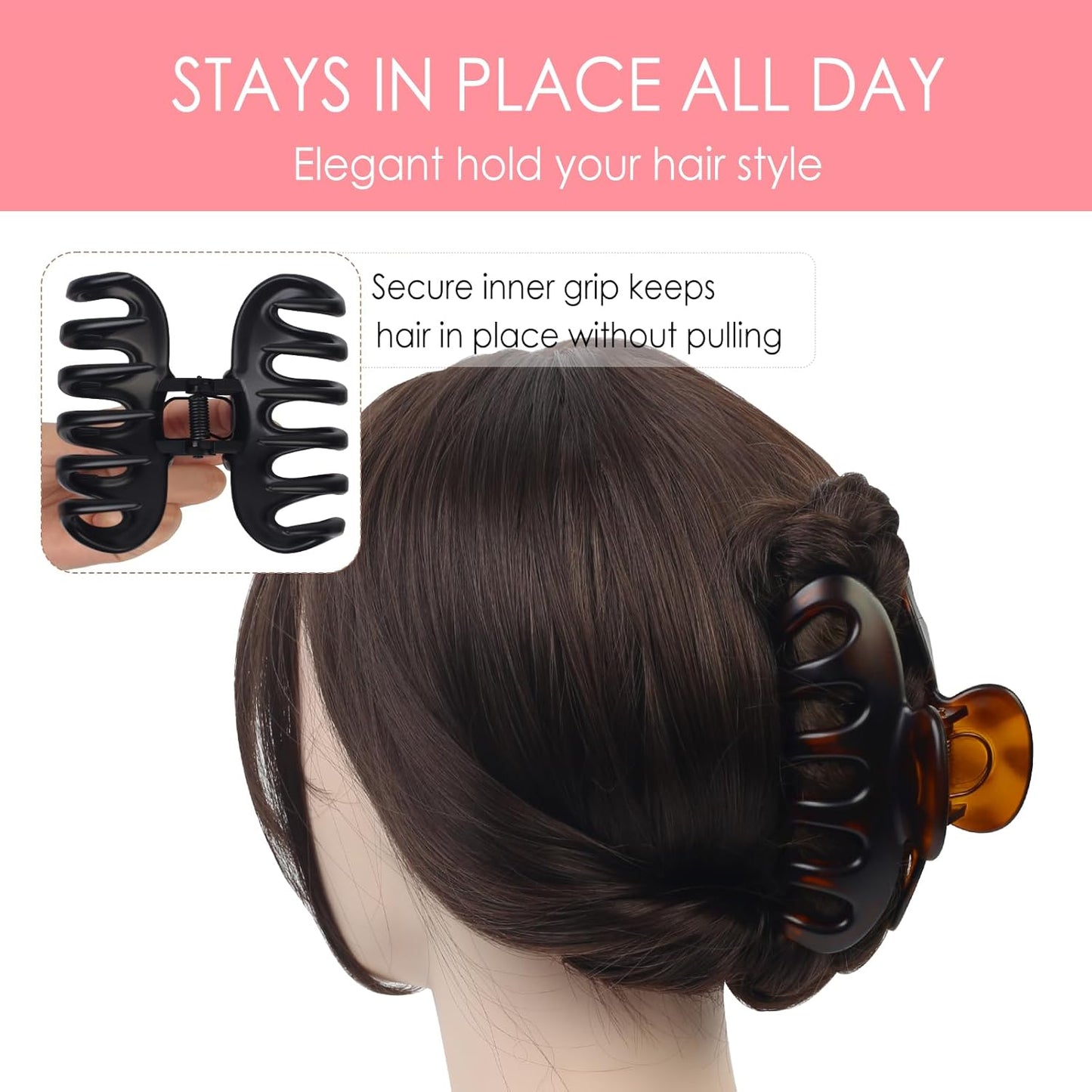 Claw Clip for Women, 4.3" Large 360° Grip Butterfly Spring Hair Clip, Matte Claw Clips 2 Pack - Strong Hold Banana Clips, Durable for Thick Hair, Black & Tortoise
