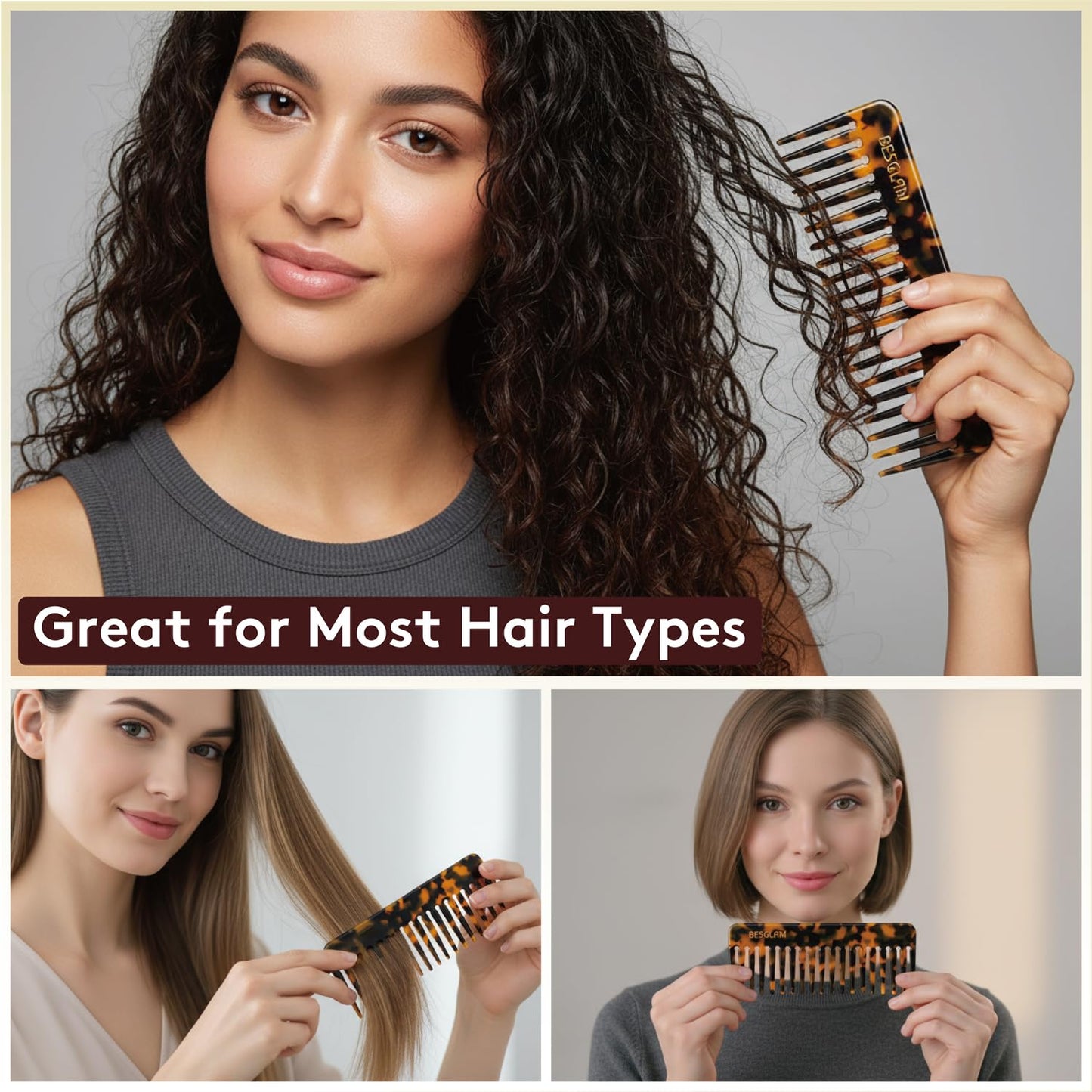 Wide Tooth Comb for Curls & Thick Hair - Large Detangling Comb for Women, 6 Inch Full-hand Length Acetate (Anti-Static), Wet/Dry Use, Reduces Breakage, 2 Pack (Tortoise & Tokyo)