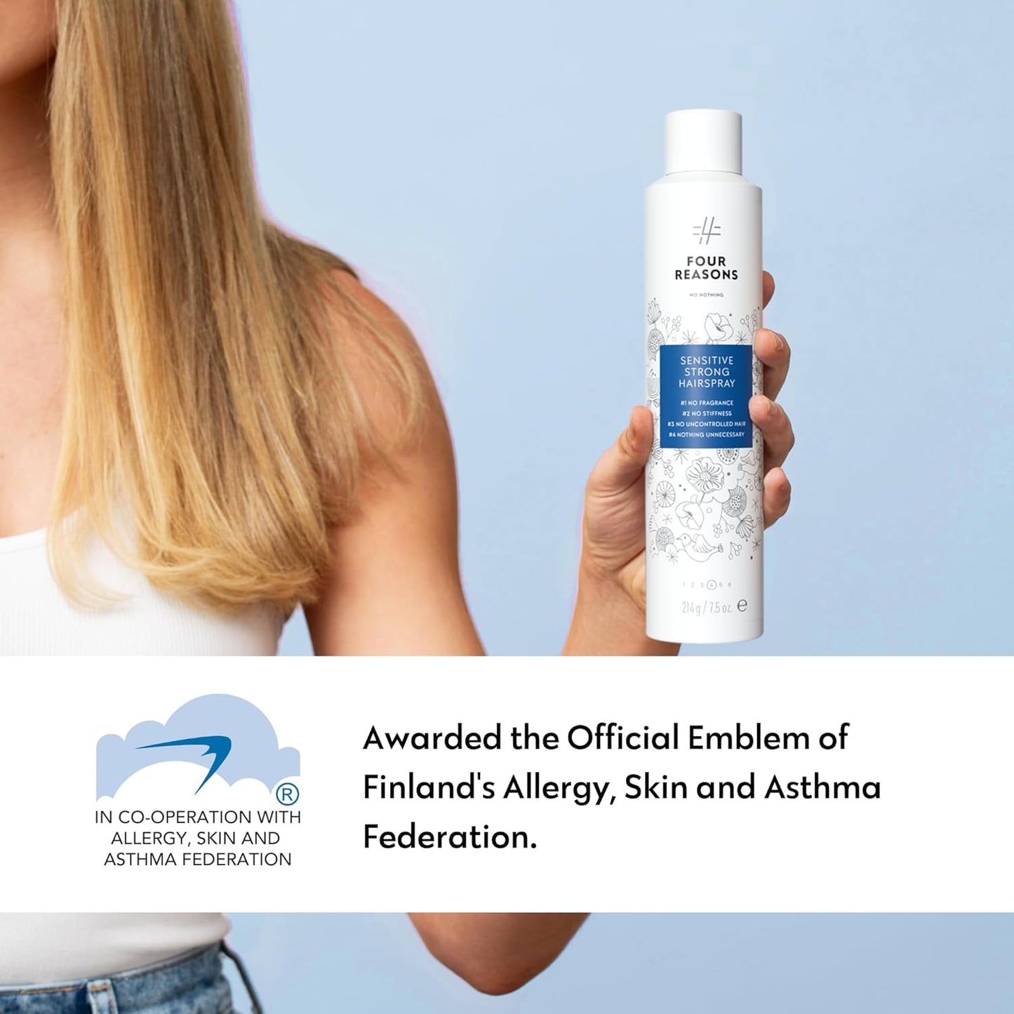 No nothing Very Sensitive Strong Hairspray - Fragrance Free Strong Styling and Finishing Spray, Hypoallergenic, Unscented Hair Spray 7.5 Ounce