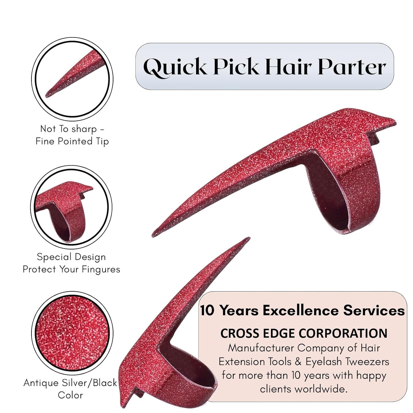 Quick Hair Braids Parting & Sectioning Rings - Stainless Steel Stitch Braid Tool Finger for Human Dreadlock Extensions Wig & Installation of Hair Extension Braiding Tools (Hot Red)