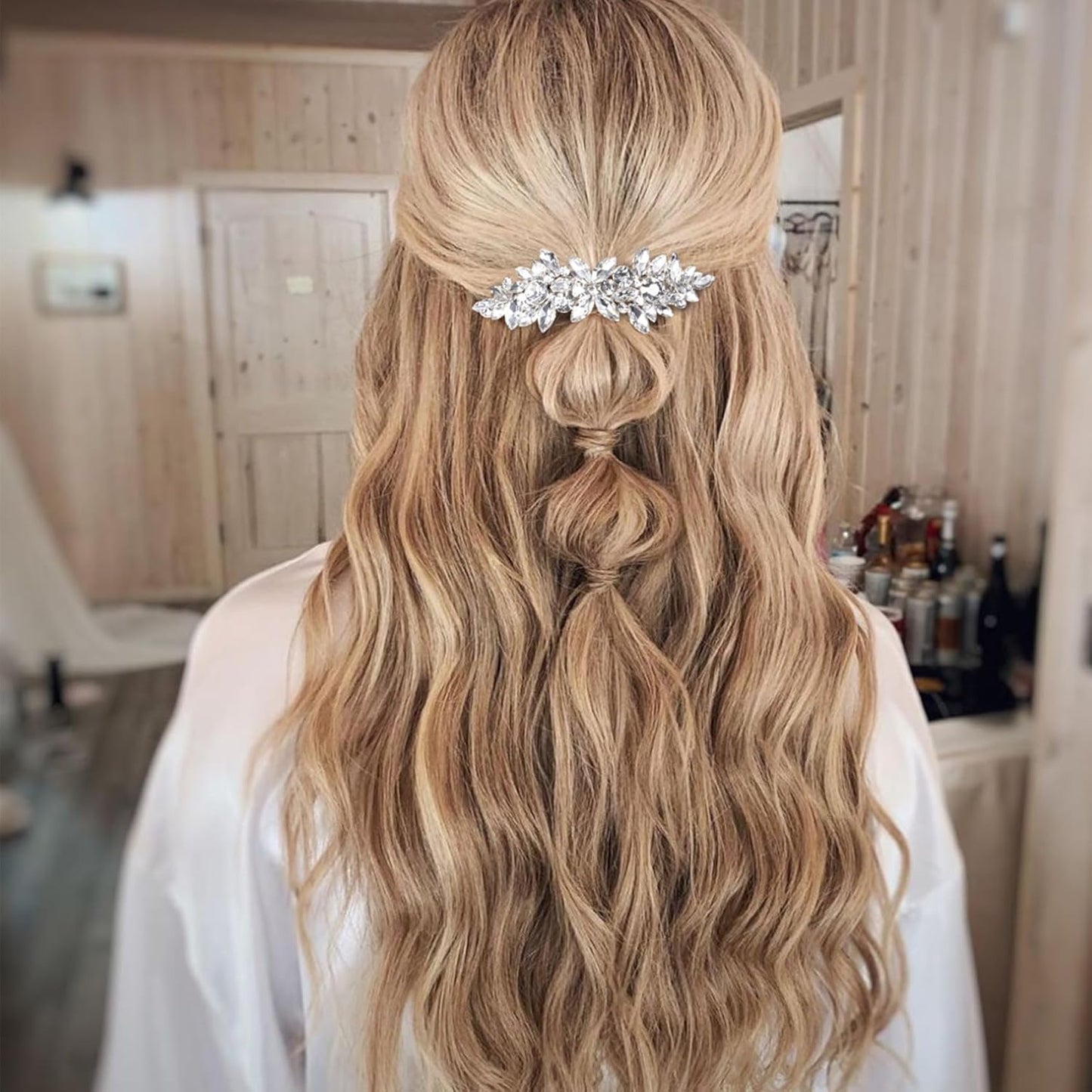 Joez Wonderful 2 Pcs Rhinestone Hair Clips, Silver Bridal Hair Accessories for Women, Sparkly Crystal Hair Pins, Fancy Flower Hair Barrettes for Wedding, Bride, Long Hair