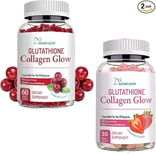 Nature Glow Glutathione Collagen - Strawberry & Cranberry Flavor Bundle, 60 Chewable Gummies Each, 30 Count (Pack of 2)