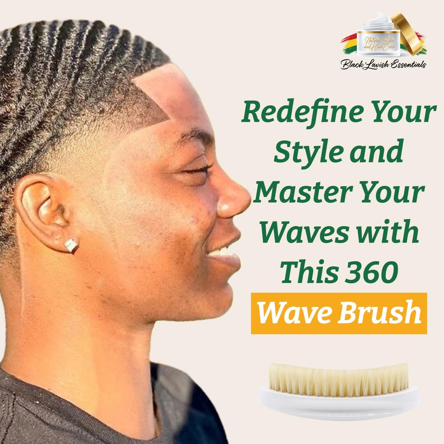360 Wave Brush, Build Deeper Waves, Soft & Hard Boar Bristle, Curved Design, Black Lavish Essentials Signature (White, Soft Brush)