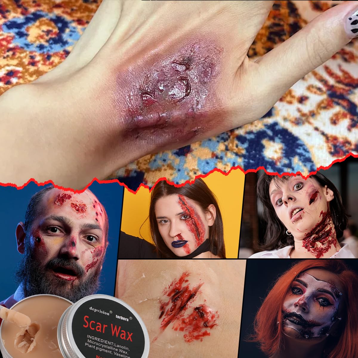 Depvision SFX Makeup Kit Halloween Makeup Set Professional Face Body Paint Special Effects Makeup Set with Fake Blood Scar Wax Oil Body Paint Sponges Brushes for Halloween Party SFX Cosplay
