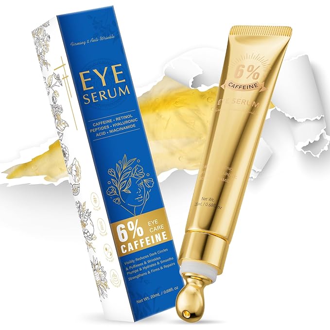 6% Caffeine Eye Cream for Dark Circles - Rapid Wrinkle Repair, Daily 1% Retinol & Hyaluronic Acid to Fight Fine Lines, Wrinkles, & Dark Spots, Eye Care Suitable for Men and Women's 0.68 fl. oz