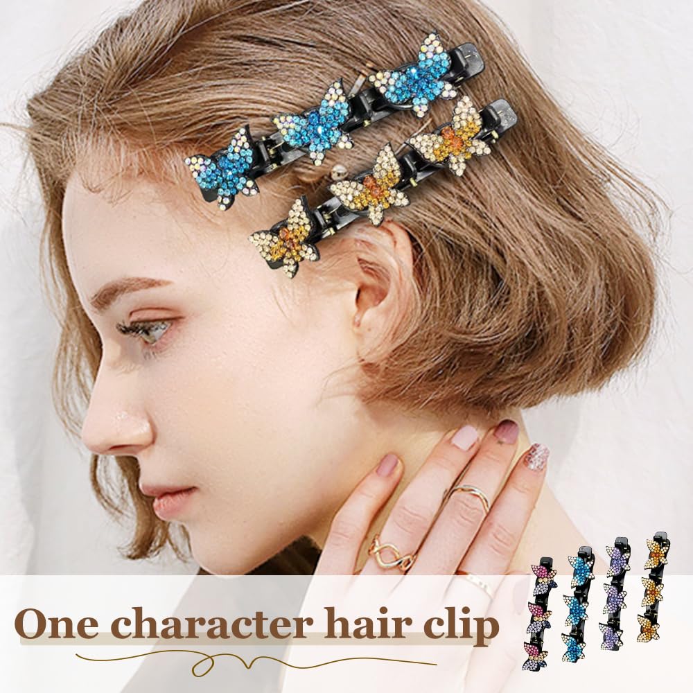 Sparkling Crystal Stone Braided Hair Clips, Women Rhinestone Braided Duckbill Hairpin, 2025 New Rhinestone Hair Clips Hair Braid Clips, Shiny Rhineston Hair Clip, Braided Hair Bands (Mix 4 Colors)