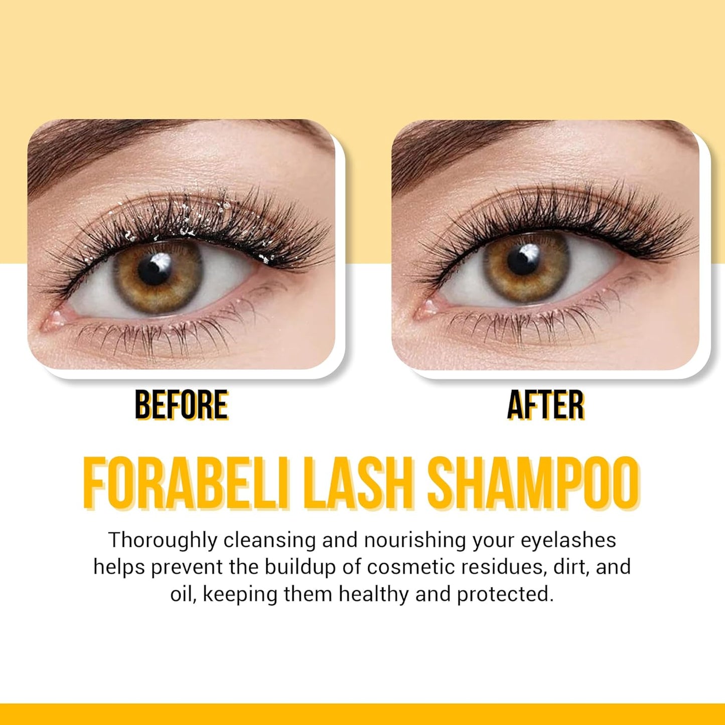 Forabeli Lash Shampoo 50ml with Brush and Wand - Eyelash Extension Cleanser, Eyelid Foaming Wash, Gentle Foam, Remove Oils and Makeup