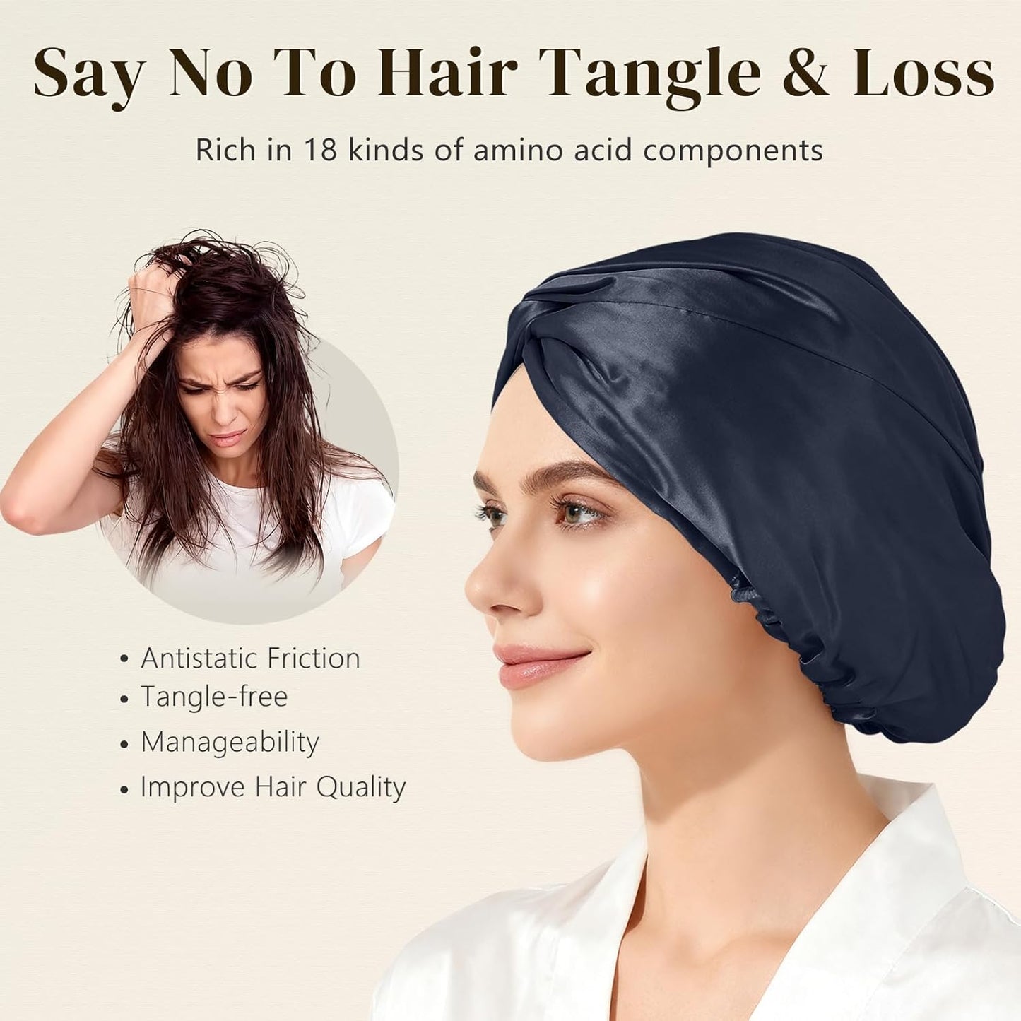ZIMASILK 100% 22 Momme Mulberry Silk Bonnet for Sleeping Women, Breathable Silk Hair Wrap for Premium Hair Protection - Reducing Friction (1Pc, Navy)