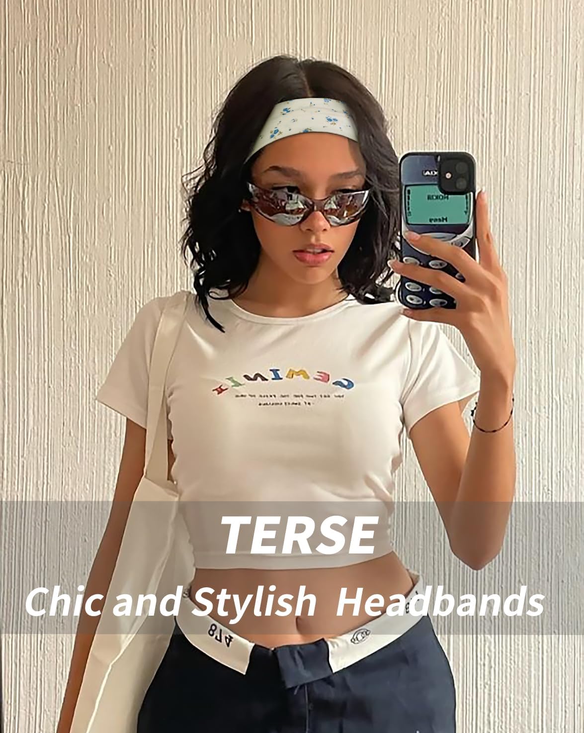 TERSE Boho Headbands for Women Short Hair Floral Headbands Non Slip Elastic Sweat Hairbands Soft Fabric Hair Bands Workout Yoga Running Sport Thin Wrap for Girls