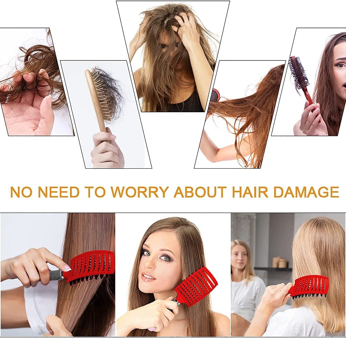 Magical Ultra Detangling Brush for Wet or Dry Hair, Detangler Brush, Fast Drying Styling Massage Hairbrush for Men, Women and Kids (Pink+Purple)